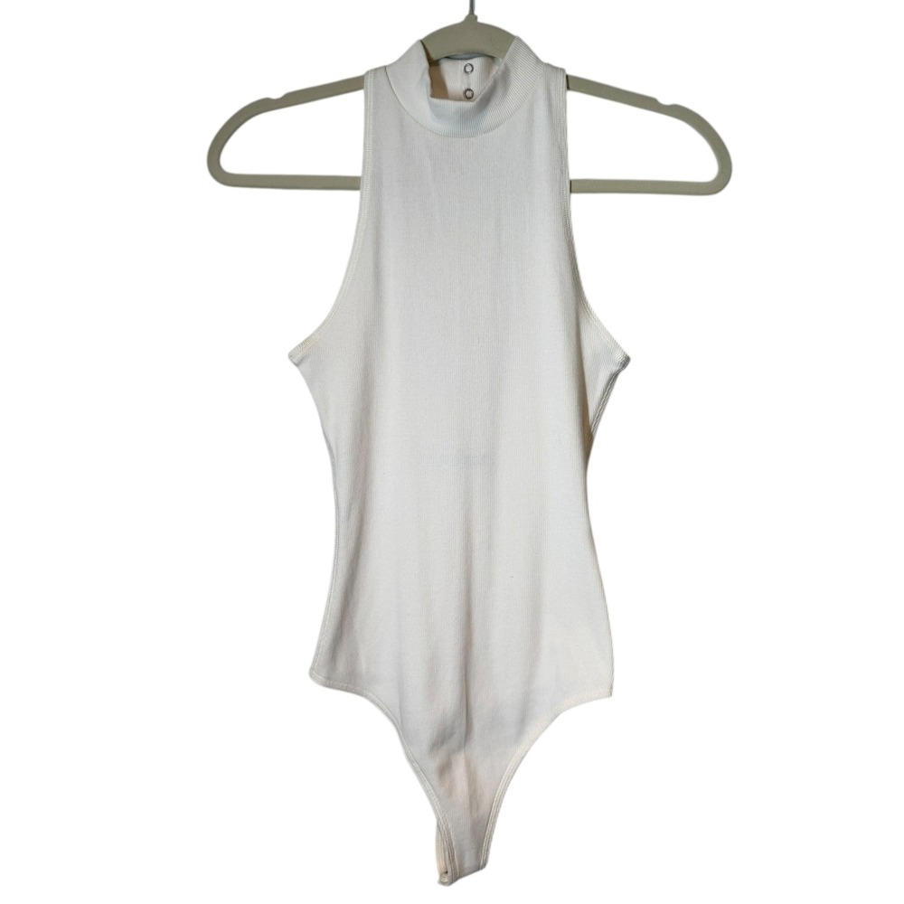 Abercrombie Fitch Ribbed Mock Neck Cutout Keyhole Tank Bodysuit Cream Small